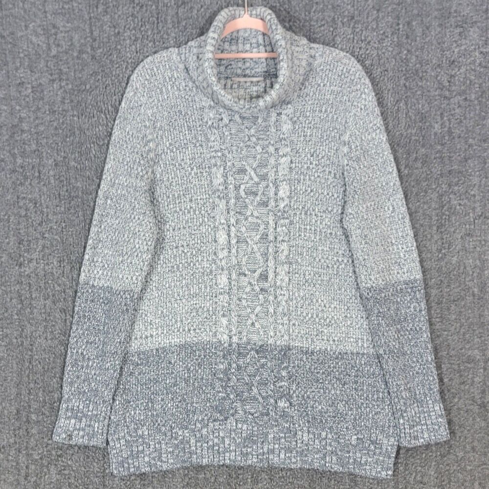Banana Republic Sweater Womens Large Gray Cable Knit Cowl Neck Tunic Pullover